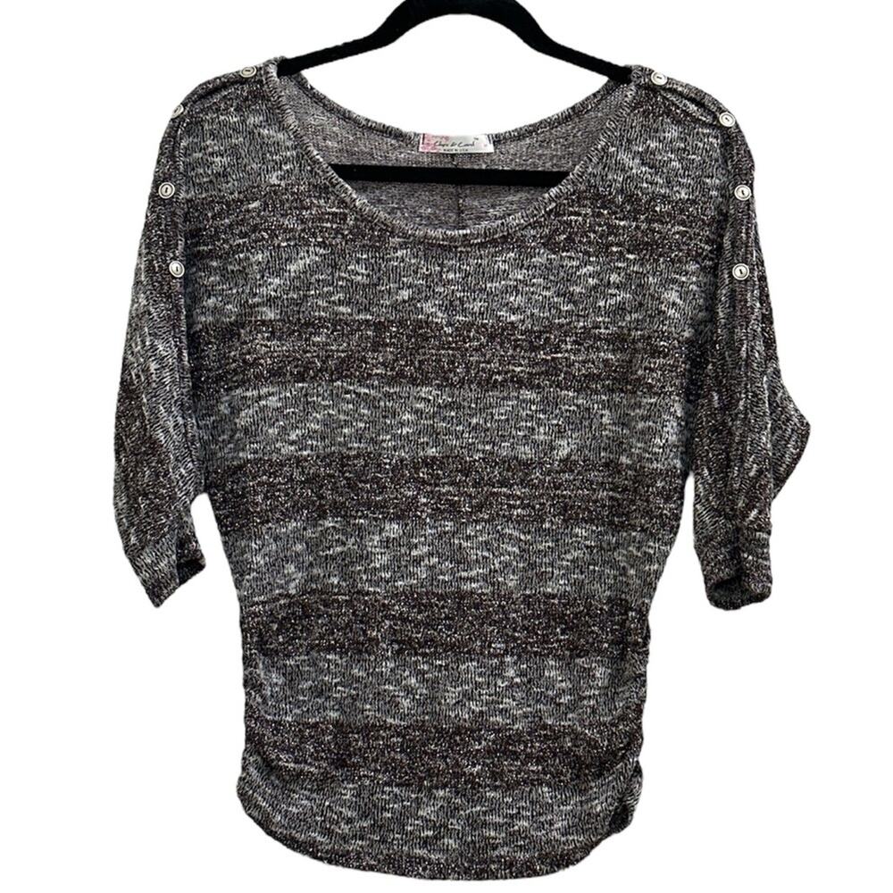 Vintage Y2K Chris & Carol Metallic Striped Sweater 3/4 Sleeves Buttons M 2000s !